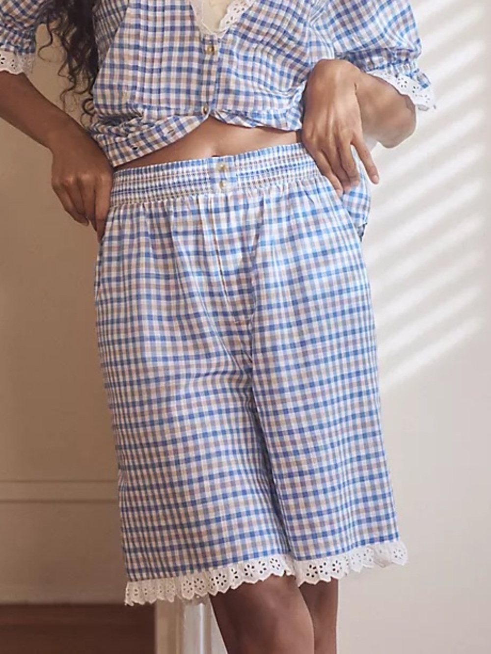 Anthropologie Lace-Trim Cotton Bermuda Shorts
